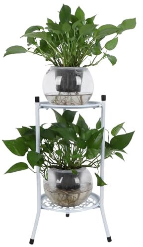 Cyrank Soporte para plantas de metal de 2 niveles, estante para plantas alto de 2 niveles, estante para macetas de esquina para interiores y exteriores, soporte para macetas de metal, (metales 2)