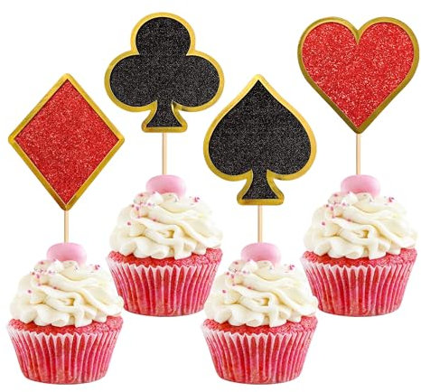 Blumomon 24 Stück Poker Cupcake Toppers Es ist ein Junge Cupcake Toppers Dekoration der Club Party Kuchen Dekorationen Dekoration von Kartenspielen