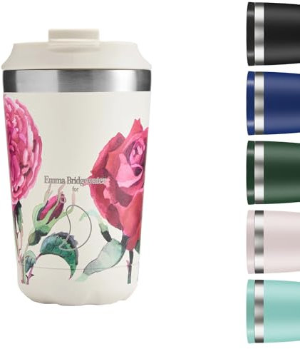 Chilly's Original Coffee Cup - Thermal Travel Mug For Cold & Hot Drinks - Reusable Cups with Lids - Double Walled Vacuum Insulated Mug - Stainless Steel - 340ml - Roses