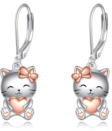925 Sterling Silber Einhorn Faultier Axolotl Ohrringe Leverback Schmuck für Damen Mädchen (Katze Leverback Ohrringe)