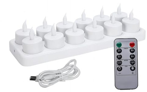 ZenQiKe Rechargeable LED Tea Lights, Flickering Flameless Candles with Remote Timer, 12 PCS Electric Battery Operated Candles with Charging Base for Christmas Halloween Weddings Decorative