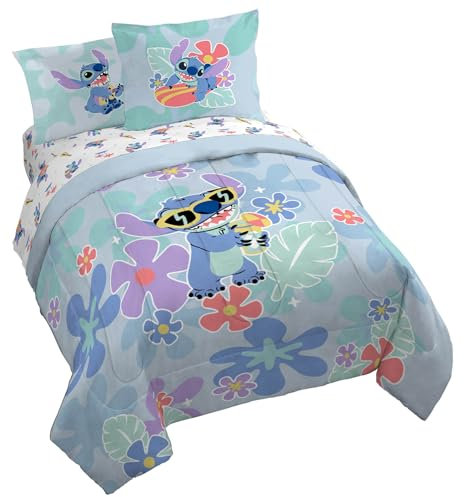 Jay Franco Disney Lilo e Stitch - Set copripiumino per letto matrimoniale, 7 pezzi, include lenzuola e federe, super morbido, tropicale