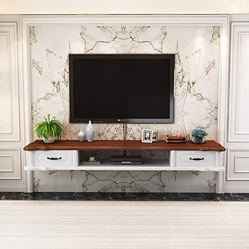 Meuble TV mural avec tiroir - Étagère flottante pour chambre à coucher et salon - Fond TV - Décoration murale - Marron et blanc - 140 cm
