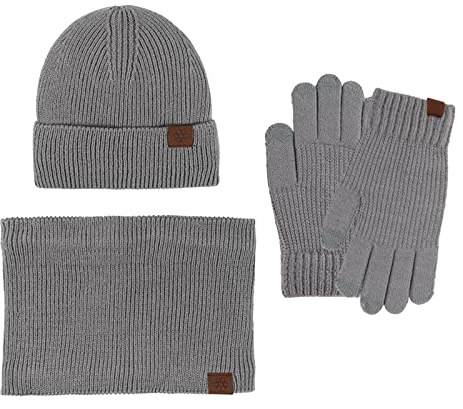 Heat Holder Hats for Women Hat Scarf and Glove Set Women Winter Hats 3 Neck Warmer and Gloves Womens Cycling Windproof Scarf Hat (Grey, One Size)