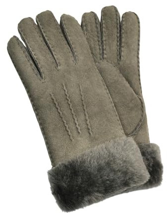 Infinity Leather Damen-Handschuhe aus grauem Schafsleder und Wildleder mit Fellmanschette