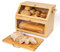 Double Decker Bamboo Bread Bin 2-Tier Bread Box With Cutting Board And Knife Holder Naturally Antibacterial Sustainable Eco Friendly Storage Box Organic Premium Kitchen Organiser (Black (Premium))
