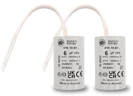 2 Condensateur 6uF à connecteurs - Pour moteur de volet roulant Bubendorff - Cylindrique pour réparation - Haute qualité et longue durée de vie - Fond plat - 450 V - Condensateur Ducati Energia