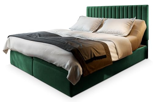 Masseno Boxspringbett MURLO 160x200 cm Komplett-Set mit Matratze und Topper, Polsterbett mit Zwei Bettkästen -Grün, Kronos 19