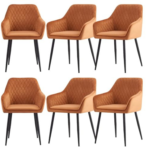 JYMTOM Esszimmerstühle 6er Set Küchenstühle Polsterstühle modernes Design Stühle mit Armlehne, Sitzfläche aus Samt, Gestell aus Metall, für Wohnzimmer, Schlafzimmer und Küche(6,Orange)