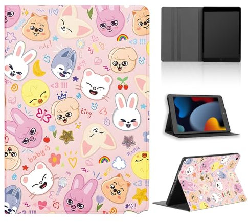nurkorki Tablet Hülle für Samsung Galaxy Tab A8 10,5 2021 X200/X205,Schutzhülle mit Kpop Stray Kids Skzoo Muster Ästhetik Design Cover für Mädchen Skz Fans,PU Leder Flip Stoßfeste Schwarz Case,Pink