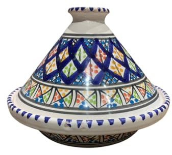 petit Tajine Bakir Coloré Arc-en-Ciel Fait Main Tunisien – Tajine Traditionnel pour Cuisson au Feu ou au Four – Céramique Artisanale 22 cm – Parfait pour Poisson, Volaille, Viande, Légumes