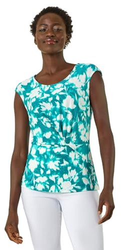Roman Originals Animal Print Stretch Twist Detail Top for Women UK - Ladies Everyday Holiday Spring Summer Round Neckline Comfy Soft Evening Vacation Work Party - Turquoise - Size 12
