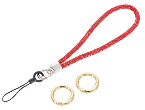 QUARKZMAN Handykette Handyband Schlüsselband zum Umhängen cm Lang Glattleder Handgelenkschlaufe Bling Strass Schlüsselband Lanyard für Clutch Handy Schlüssel Geldbörse