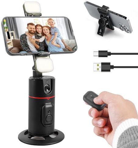 Treppiede per auto Face Tracking, rotazione a 360°, supporto per telefono intelligente, per selfie, controllo gestuale, treppiede per fotocamera con telecomando e luce di riempimento per registrazione