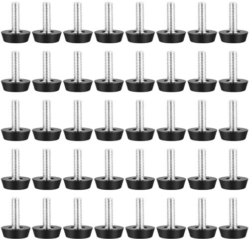 40 Pcs Adjustable Levelling Feet for Furniture Levellers, M6 Thread Screw On Leveling Feet, M6x20 mm Height Adjustable Feets Table Legs for Desk Cabinet Table Chair Bed Feets Legs, Floor Protectors