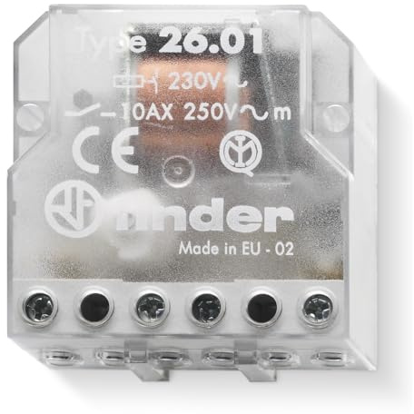26.01.8.012.0000 Relè elettromeccanico ad impulsi, passo-passo, 12V AC, 1 contatto normalmente aperto NO NA, 10A, 2 impulsi/sequenze, con circuito bobina e contatti separati, teleruttore, 26.01