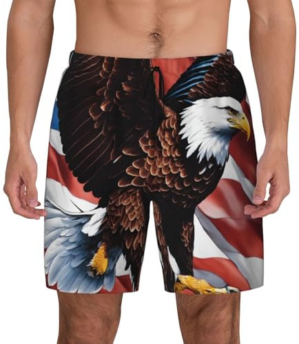 Herren-Shorts mit Adler und USA-Flagge, Hawaii-Strand-Shorts, bequeme Badehose, Baden, Surfen, Freizeit, Sommerausflüge, Schwarz , XL