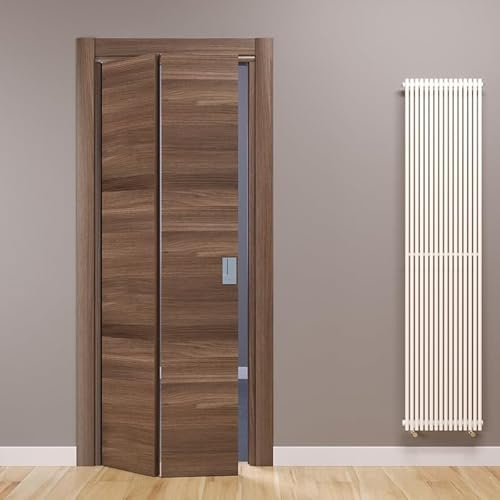 Porte Italiane, Porta Pieghevole a Libro Fluid Motion 180° in Laminato, Telaio in Legno e Coprifili Waterproof, con Serratura Magnetica, 60x210 cm con Apertura SX, Noce Orizzontale