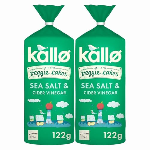 Kallo Lentil & Pea Veggie Cakes Sea Salt & Cider Vinegar 122g x 2 - Light & Crunchy Plant-Based Snack, High Fibre, Gluten-Free with Welari Thank You Card | (2 Pack)