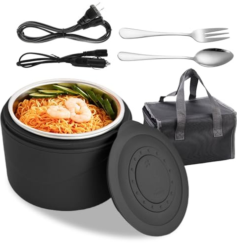Gamelle Chauffante Électrique, 80W 1200 ml Lunch Box Chauffante, Boîte à Lunch Electrique, Boîte Chauffante Repas Portable, Boite Repas avec Fourchette et Cuillère pour Bureau, Voiture, Voyages, Gym