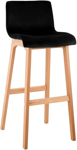 CLP Barhocker mit Lehne Hover, Barstuhl Holz Natura gepolstert mit Samtbezug, Tresenstuhl 77cm Sitzhöhe | Farbe schwarz