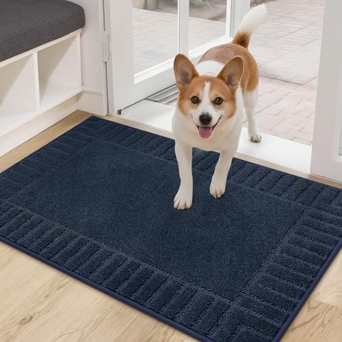 BEQHAUSE Inside Door Mat, 60x90cm Washable Door Mat, TPR Indoor Door Mats Non Slip, Machine Washable, Super Absorbent, Dirt Trapper, Suitable for Indoor Use, Kitchens, Navy Blue (NV, 60x90cm)