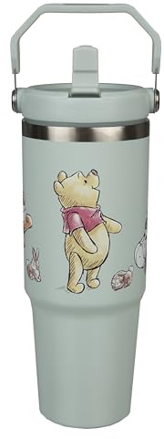 Undercover - Disney Winnie the Pooh vaso térmico con asa - capacidad de 900 ml - vaso para beber de acero inoxidable con asa - botella para beber a prueba de fugas
