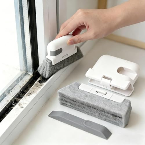 Vyloky 3er Set Fensterfalz-Reiniger, Handbürste für Ecken und Schienen, 13,5 cm Reinigungsschwamm für Rahmen, Rolläden und Türschienen, Grau/Orange/Gelb (13.5cm*8.8cm)