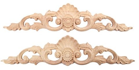 MUXSAM Apliques tallados en madera, paquete de 2 calcomanías de madera sin pintar, superposición decorativa para paredes, puertas, armarios, tocador, chimenea, cama, armario, proyecto de manualidades,