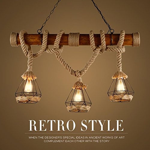 GRFH Rustic Hemp Rope Pendant Lights Wood Downlights Ceiling Lights birdcage Lamps Shades
