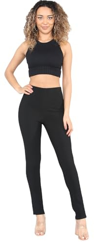 MyShoeStore Pack of 2 Ladies Womens Straight Leg Trousers Finely Soft Ribbed Stretch Pull On Pants Casual Full Elasticated Waist Bottoms Plus Size 8-24(Black 18/29)