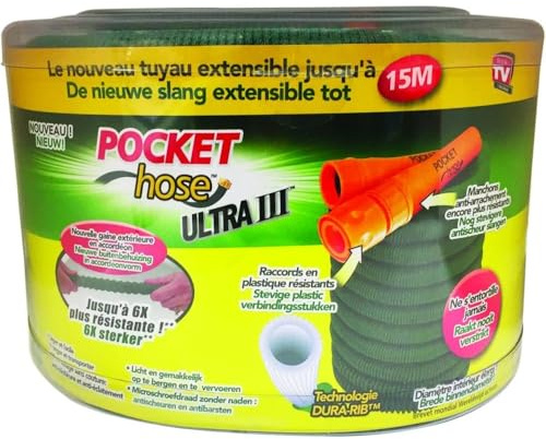 MYBO TV Pocket Hose Ultra 3, 15 m, Grün, Nylon, Einziehbarer Gartenschlauch, Garten