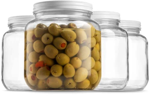 Large Glass Mason Jar 4-Pack | 1.9 Litre, Wide Mouth with Plastic Airtight Lid, USDA Approved BPA-Free Dishwasher Safe Canning Jar for Fermenting, Sun Tea, Kombucha, Dry Food Storage