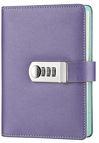NectaRoy Lock Journal Lockable Refillable Diary, PU Leather Cover Writing Notebook Planner Organizer with Combination Lock, Travel Journal with Lock, Notepad with Pen Holder, Size 185x135mm