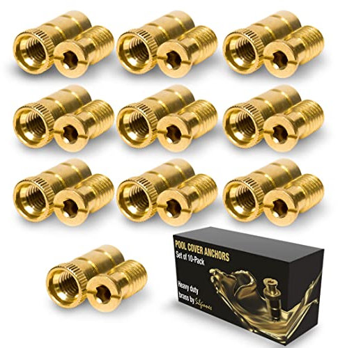 Silginnes Pool Cover Anchors Concrete and Pavers Deck 10 Pack - Universal Size Fits 3/4 Hole - Best for Pool Safety Cover Installation - Durable Brass Pool Cover Anchors and Head Screw Bolts (10)