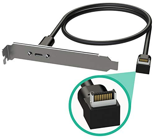 LINKUP - USB3.2 Gen2 2x2 20Gbps USB-C Type Internal Panel Cable Mount Motherboard Header Extension Adapter┃20-Pin A-Key Male with Cover to USB-C Female Connector with PCI Bracket - Right Angle - 80cm