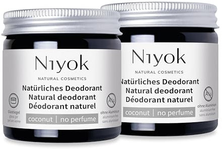 Niyok® 2-in-1 anti-transpirante Deocreme Kokos ohne Parfum (2x40ml) • Natürliches Deo ohne Aluminium • 24h Schutz vor Geruch & Schweiß • Deo Creme sensitiv • Kokosöl Deodorant