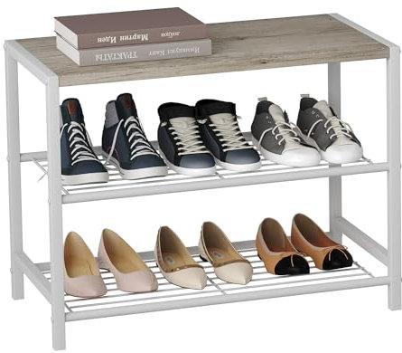 HOME BI 3-Tier Industrial Shoe Rack, Storage Shelves with Stable Metal Frame, Durable Shoe Organizer Shelf for Closet, Hallway, Entryway, Living Room,White