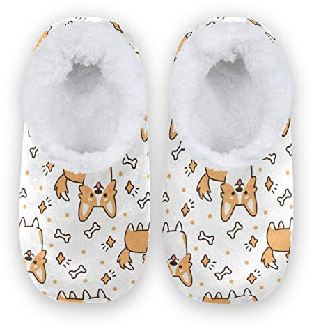 Rxyy Niedlich Hund Corgi Weiß Herzs Sterne Knochen Hausschuhe für Frauen Männer Unisex, Damen Winter Wärme Hause Hausschuhe Pantoffeln Socken Fuzzy Füße Hausschuhe Schlafzimmer