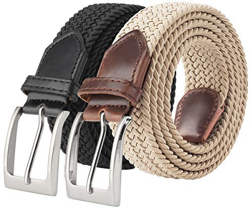 Fairwin 2 Pièces Unisexe Ceinture Tressée Élastique pour Hommes et Femmes - Vintage Tissu Élastique Tissé pour Sports, Voyages
