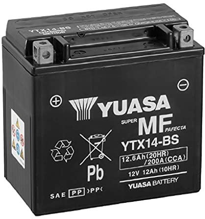 Batteria moto Yuasa YTX14-BS - Senza manutenzione - 12 V 12 Ah - Dimensioni: 150 x 87 x 147 mm compatibile con Kymco XCITING 500 2004/2005