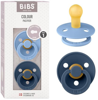 BIBS Colour Schnuller 2er-Pack, BPA-frei, Kirschform Nippel. Naturkautschuk/Latex, Hergestellt in Dänemark. Größe 1 | 0+ Monate | 2-Pack, Sky Blue/Steel Blue