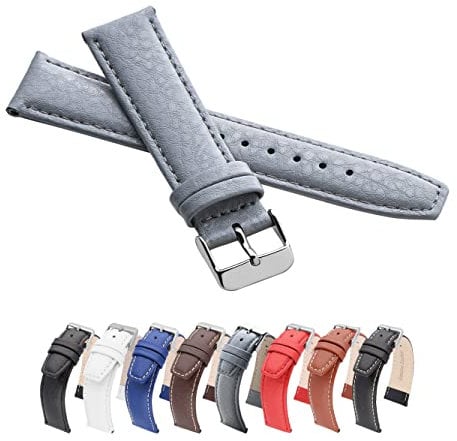 MARCHEL Lederarmband WB Uhrenarmband Leder Genarbt (18 mm, Grau)