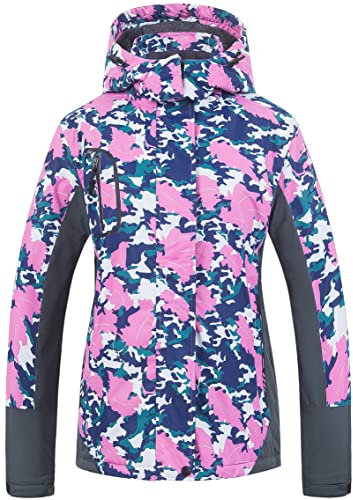 Damen Mountain Wasserdichte Skijacke Winddicht Snowboardjacke Warm Wintermantel Regenmantel, Mit Blumenmuster, Small