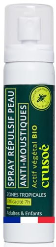 CRUSOÉ - Spray Anti Moustiques - Dès 3 Ans - Efficacité 7H - Zone Tropicale Et Tempérée - Formulation 100% Végétale - Certifié Écogarantie - Fabriqué En France - 75 ml