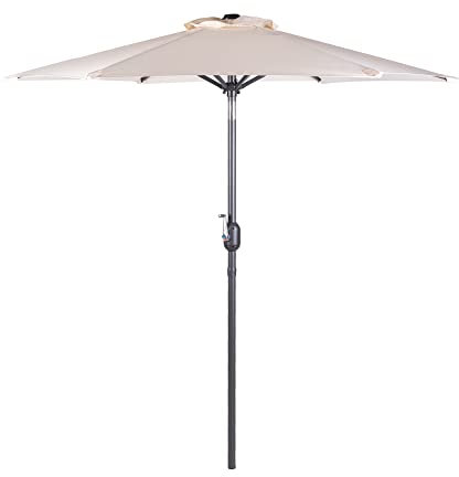 Alfresia 2 Metre Parasol - Round with Push Button Tilt, Outdoor Table Parasol Umbrella with Crank Handle, Garden Patio Sun Shade, Cream, Easy Assemble