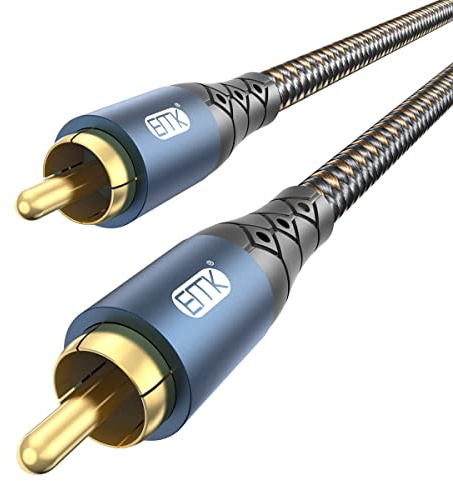 EMK Subwoofer Cable RCA to RCA Audio Cable 24K Gold-Plated Nylon Braided Double Shielded Digital Analogue Supports Amplifiers,Home Theater,Hi-Fi Systems,Subwoofer(10ft/3m)