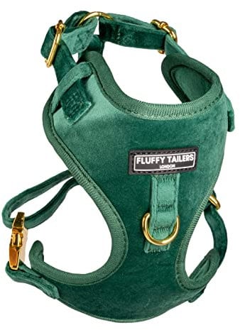Fluffy Tailers Emerald Velvet Dog Harness - Adjustable Puppy Harness With Breathable Chest Strap for Small, Medium & Teacup Sized Dogs(Small)