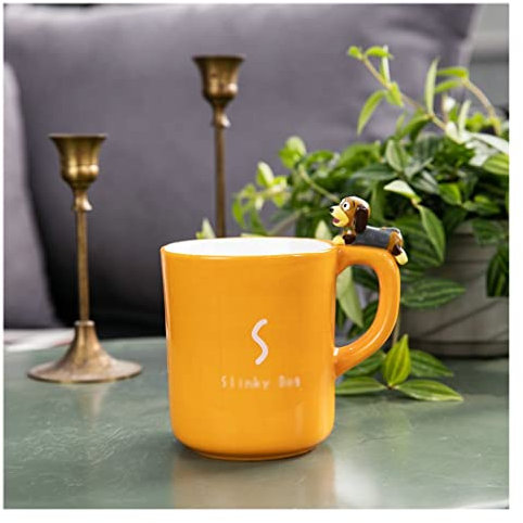 IXART Coffee Cups Ceramic Mug Three-Dimensional Relief Dachshund Dog Coffee Cup Home Living Room Milk Breakfast Cup Creative Student Cup Can Be Gifted Espresso Cups/Mugs