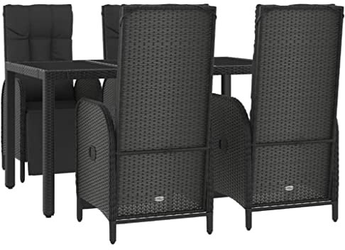 vidaXL Garten Essgruppe 5-TLG., Gartenmöbel Set mit Kissen, Gartengarnitur Tisch 4 Stühle mit Liegefunktion, Sitzgruppe Gartenset, Schwarz Poly Rattan